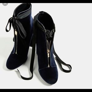 New! Zara High Heel Blue Velvet Ankle Boots!